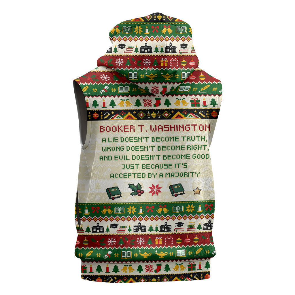 Booker T. Washington Christmas Santa Sleeveless Hoodie Black History Ugly Pixel Pattern