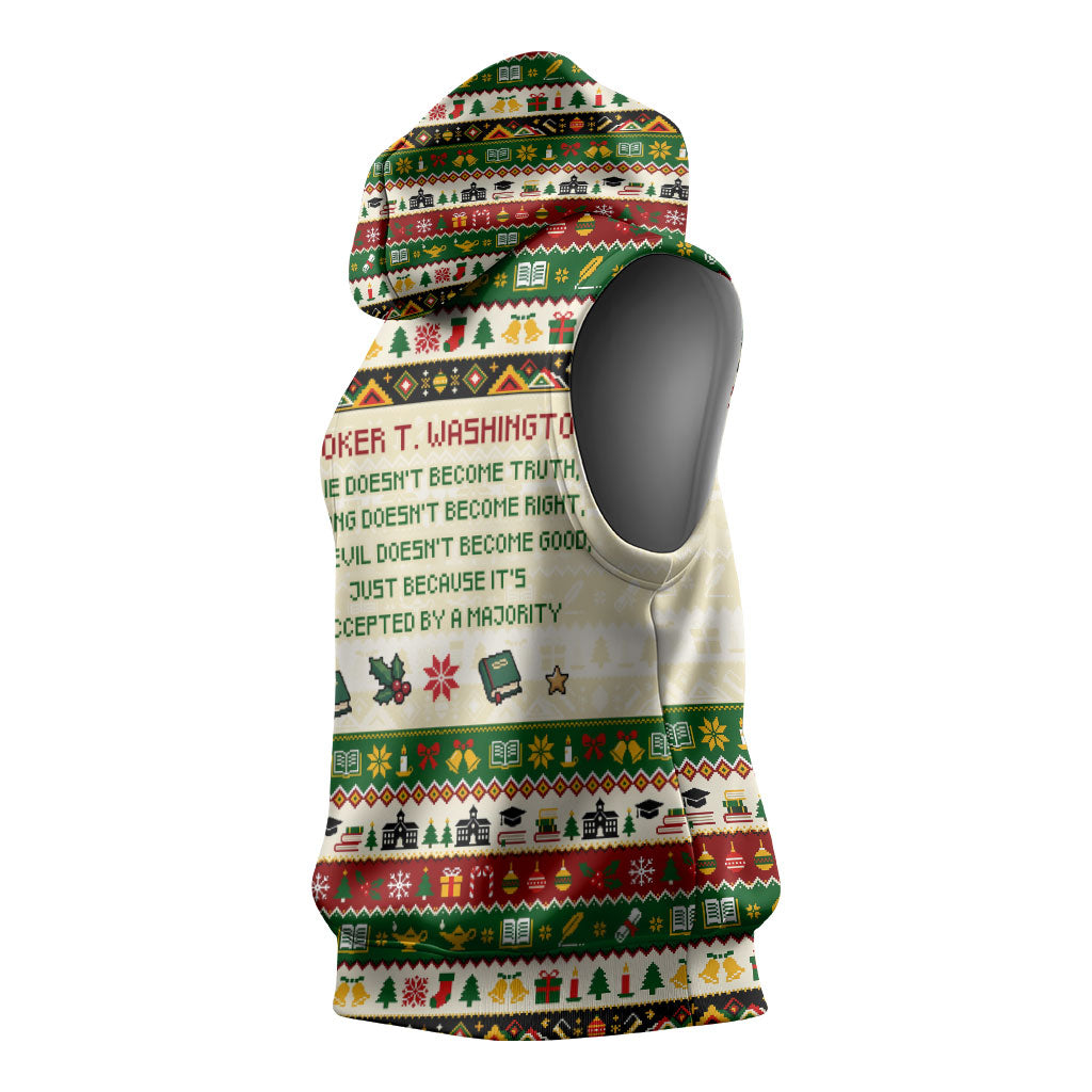 Booker T. Washington Christmas Santa Sleeveless Hoodie Black History Ugly Pixel Pattern