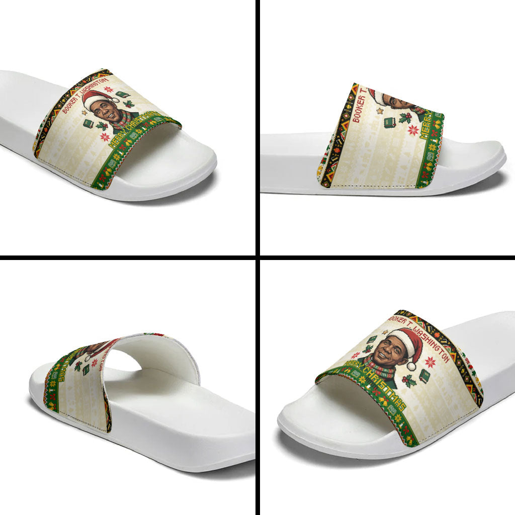 Booker T. Washington Christmas Santa Slide Sandals Black History Ugly Pixel Pattern