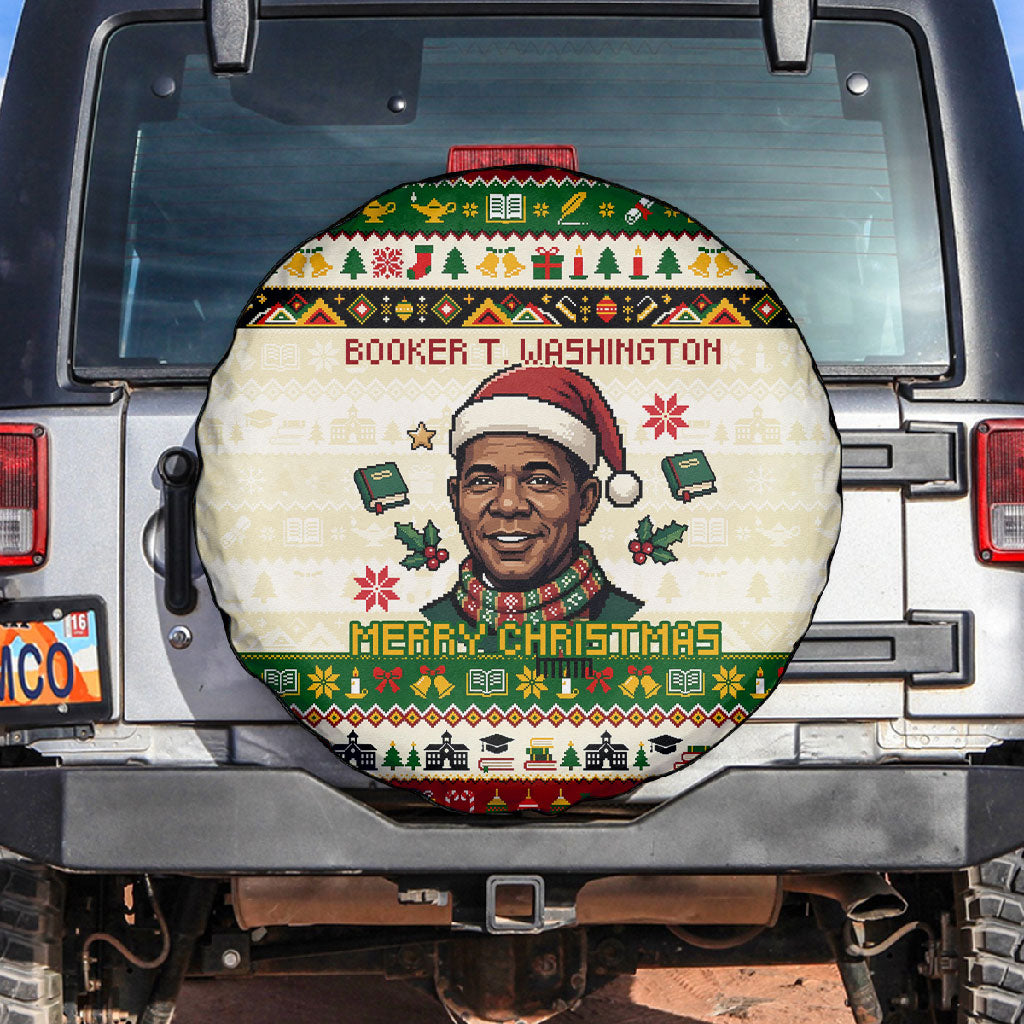 Booker T. Washington Christmas Santa Spare Tire Cover Black History Ugly Pixel Pattern