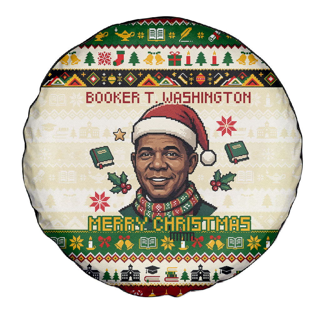 Booker T. Washington Christmas Santa Spare Tire Cover Black History Ugly Pixel Pattern