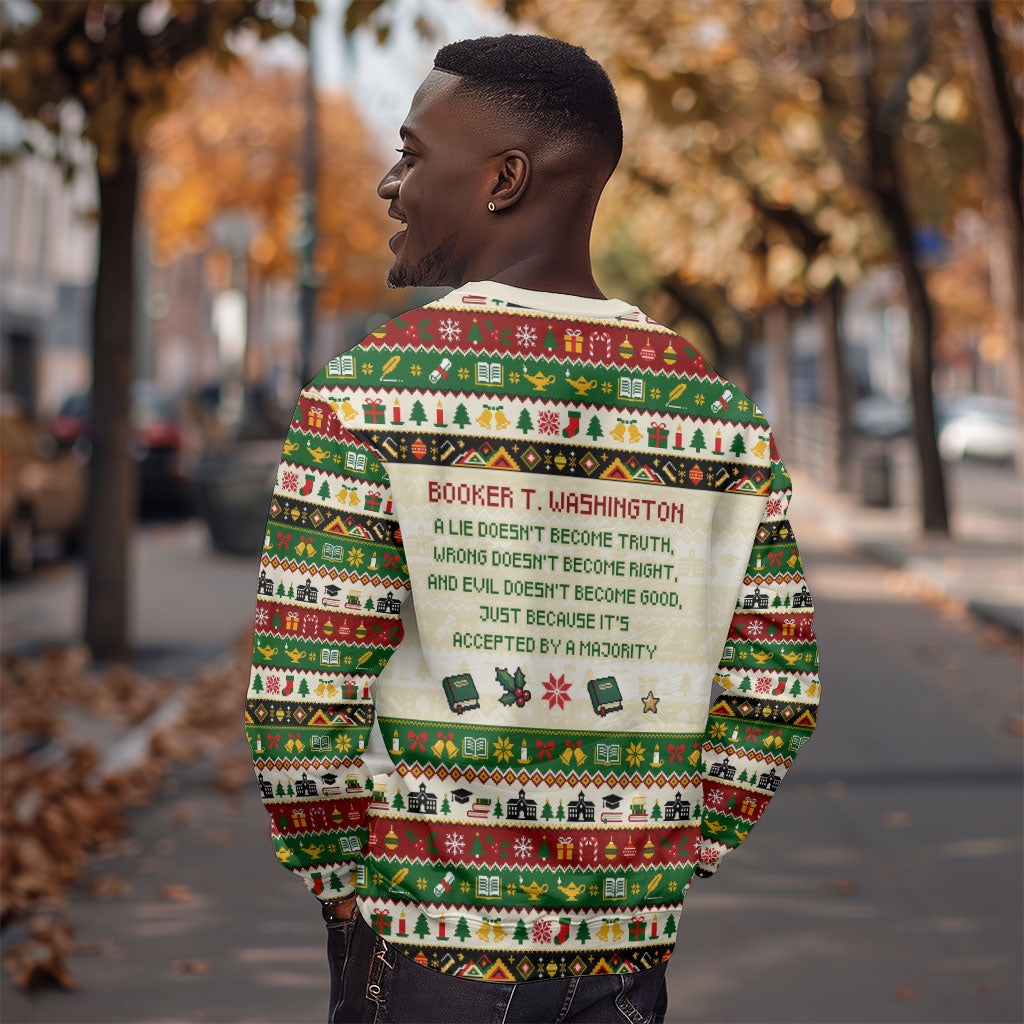 Booker T. Washington Christmas Santa Sweatshirt Black History Ugly Pixel Pattern