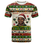 Booker T. Washington Christmas Santa T shirt Black History Ugly Pixel Pattern