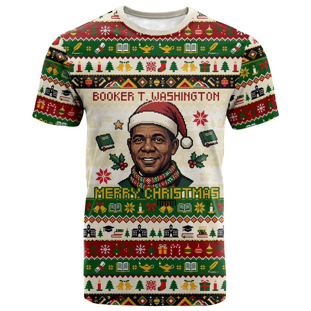 Booker T. Washington Christmas Santa T shirt Black History Ugly Pixel Pattern