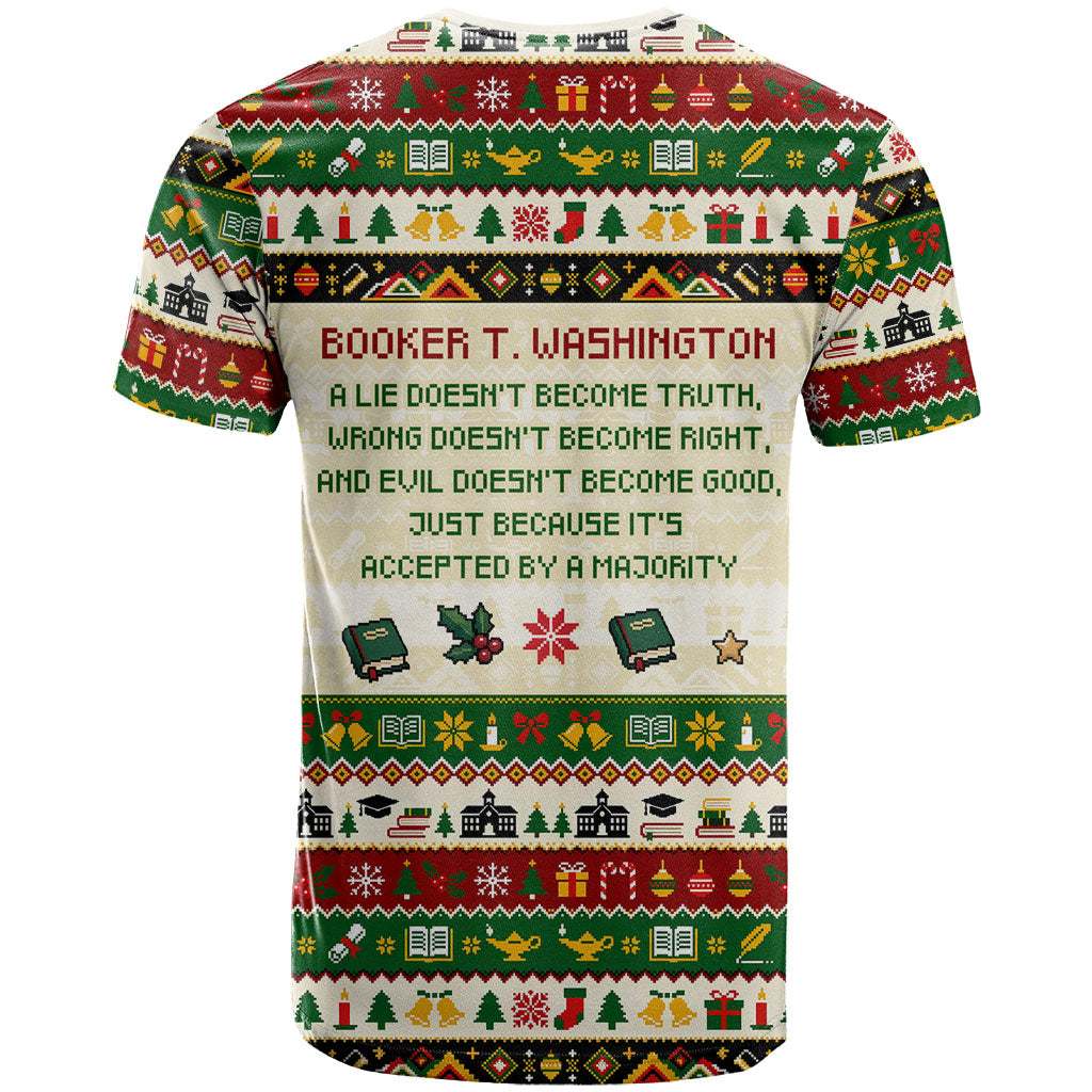 Booker T. Washington Christmas Santa T shirt Black History Ugly Pixel Pattern