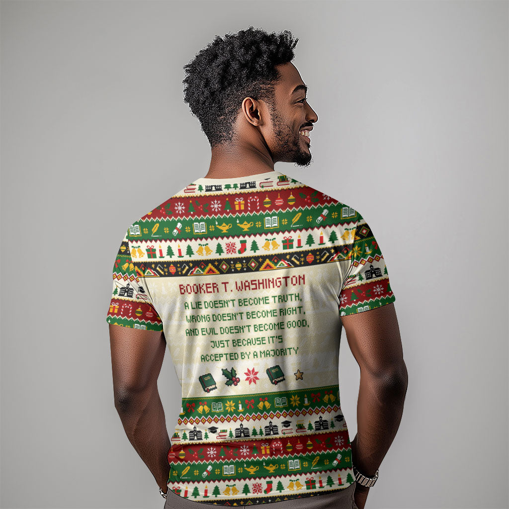 Booker T. Washington Christmas Santa T shirt Black History Ugly Pixel Pattern