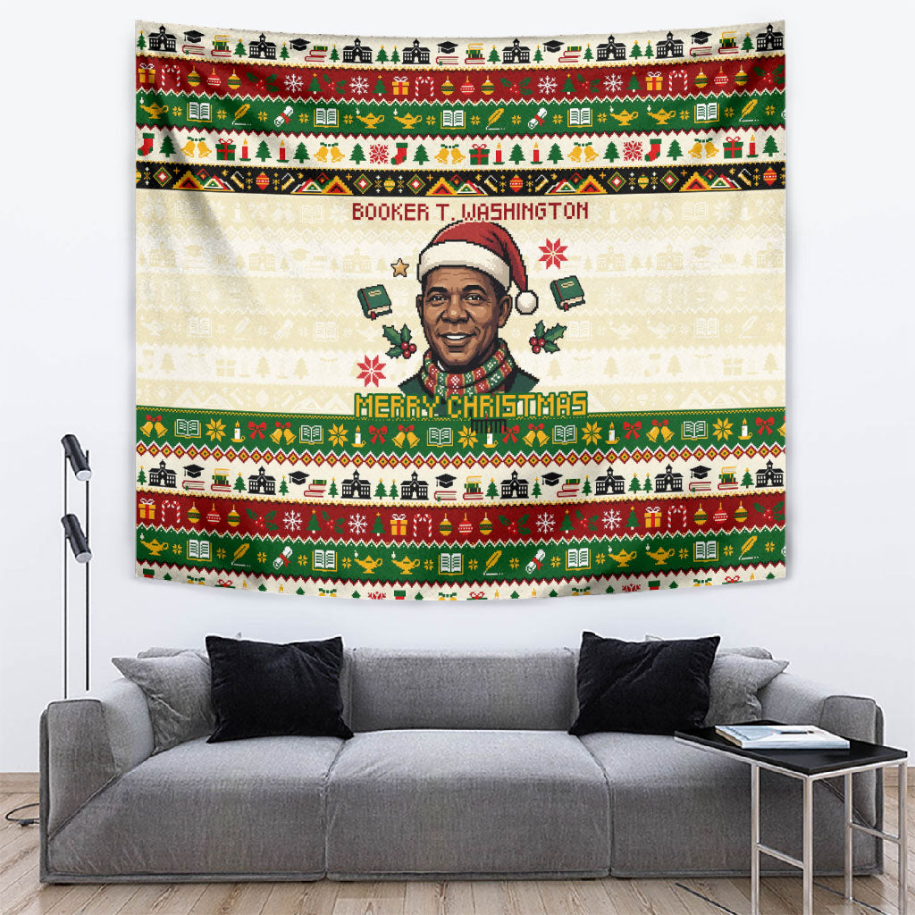 Booker T. Washington Christmas Santa Tapestry Black History Ugly Pixel Pattern