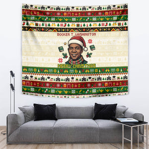 Booker T. Washington Christmas Santa Tapestry Black History Ugly Pixel Pattern