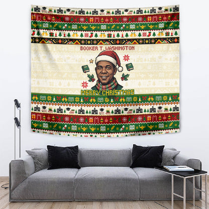 Booker T. Washington Christmas Santa Tapestry Black History Ugly Pixel Pattern