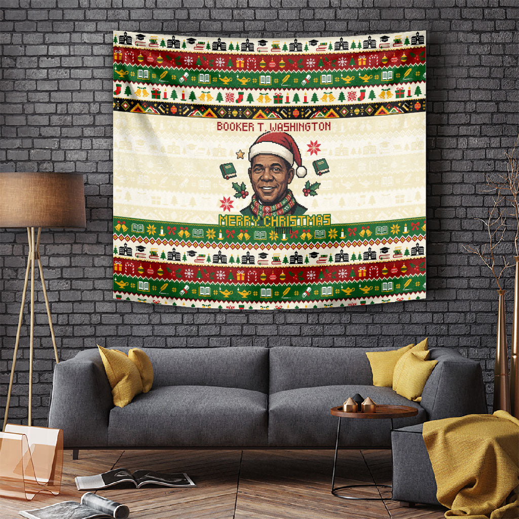 Booker T. Washington Christmas Santa Tapestry Black History Ugly Pixel Pattern