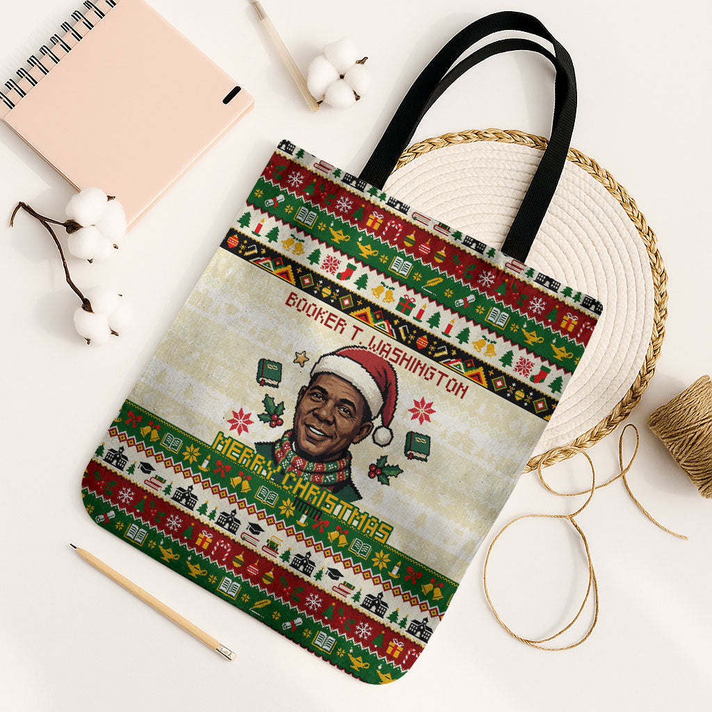 Booker T. Washington Christmas Santa Tote Bag Black History Ugly Pixel Pattern