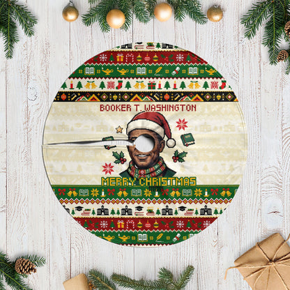 Booker T. Washington Christmas Santa Tree Skirt Black History Ugly Pixel Pattern