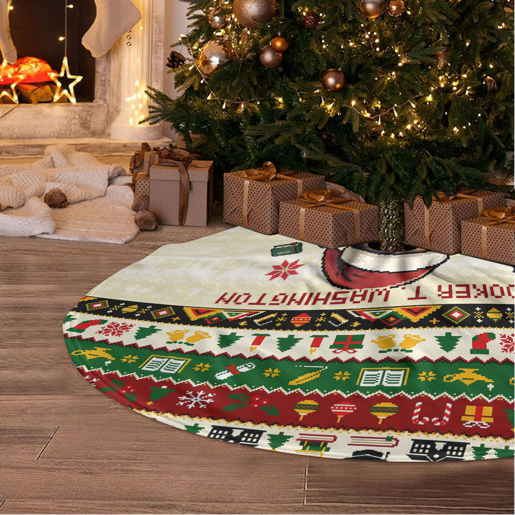 Booker T. Washington Christmas Santa Tree Skirt Black History Ugly Pixel Pattern