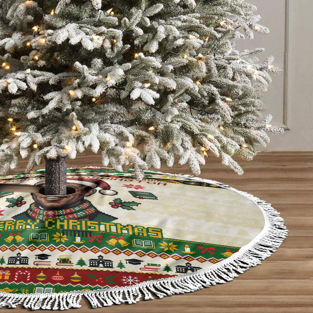 Booker T. Washington Christmas Santa Tree Skirt Black History Ugly Pixel Pattern
