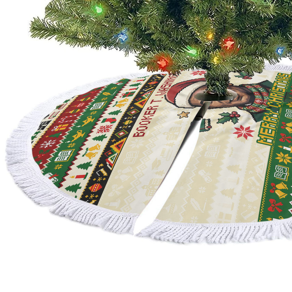 Booker T. Washington Christmas Santa Tree Skirt Black History Ugly Pixel Pattern
