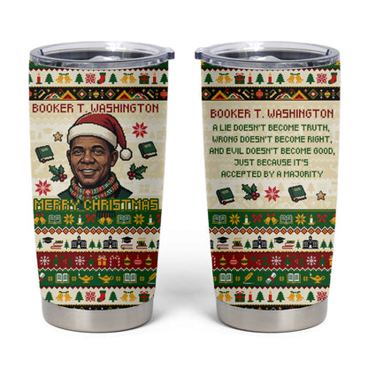 Booker T. Washington Christmas Santa Tumbler Cup Black History Ugly Pixel Pattern