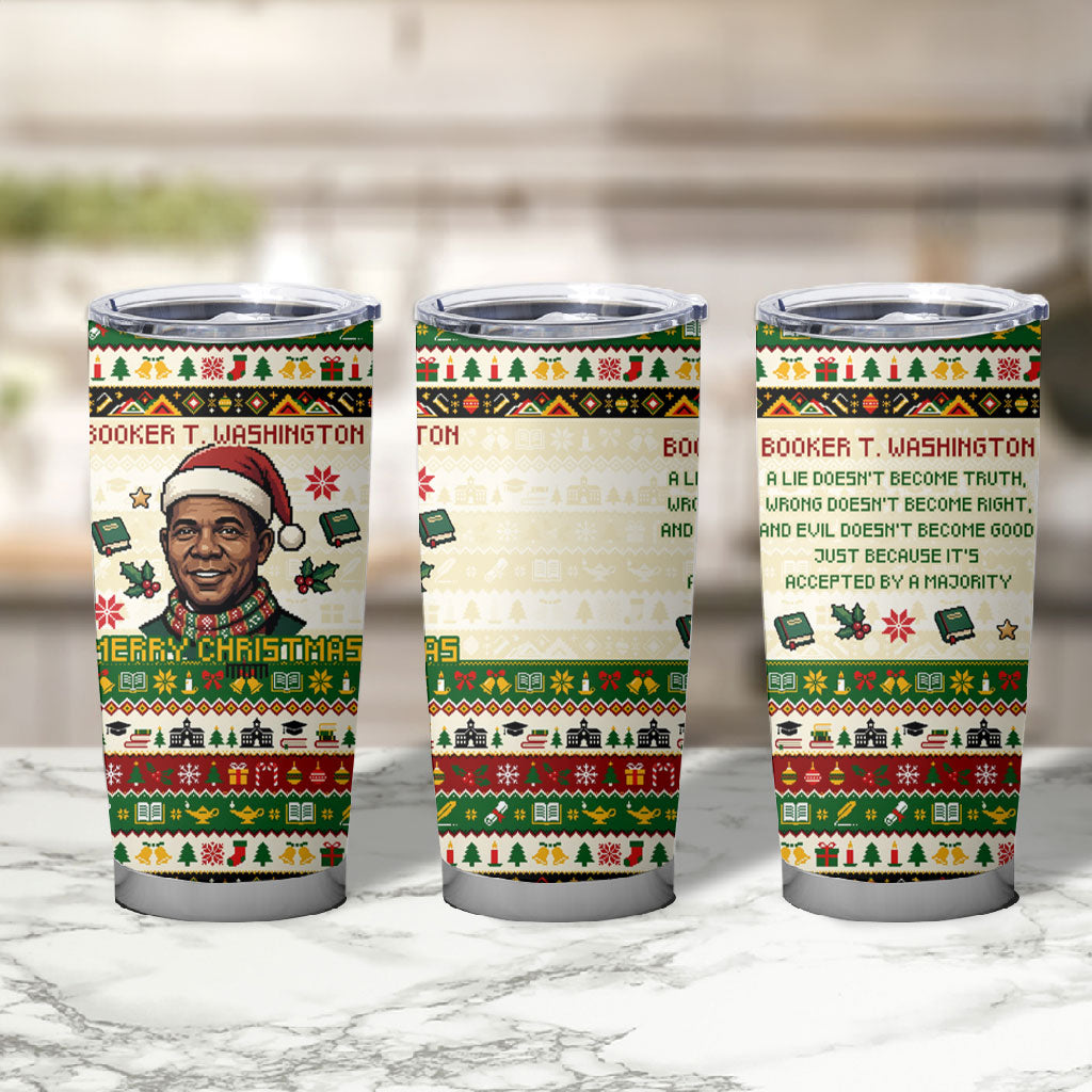 Booker T. Washington Christmas Santa Tumbler Cup Black History Ugly Pixel Pattern