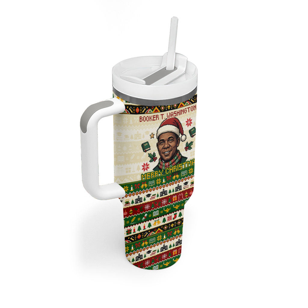 Booker T. Washington Christmas Santa Tumbler With Handle Black History Ugly Pixel Pattern