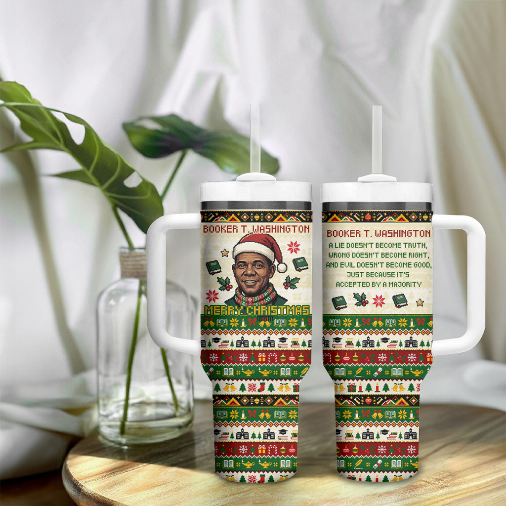 Booker T. Washington Christmas Santa Tumbler With Handle Black History Ugly Pixel Pattern