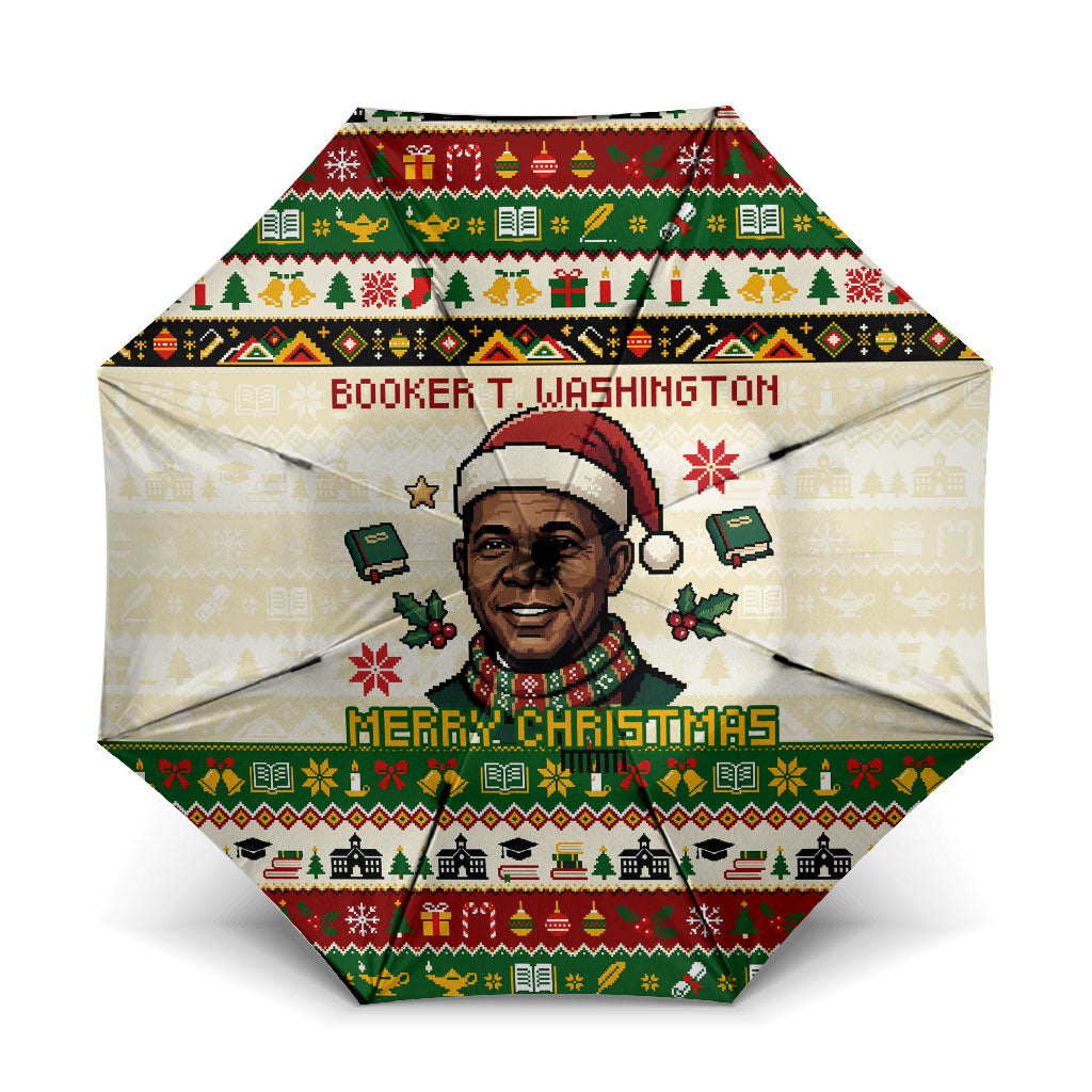 Booker T. Washington Christmas Santa Umbrella Black History Ugly Pixel Pattern