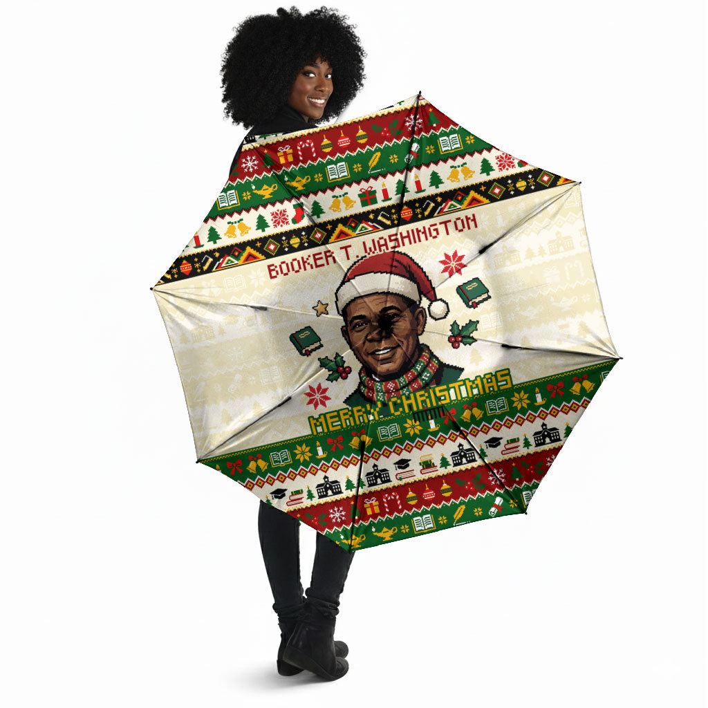 Booker T. Washington Christmas Santa Umbrella Black History Ugly Pixel Pattern