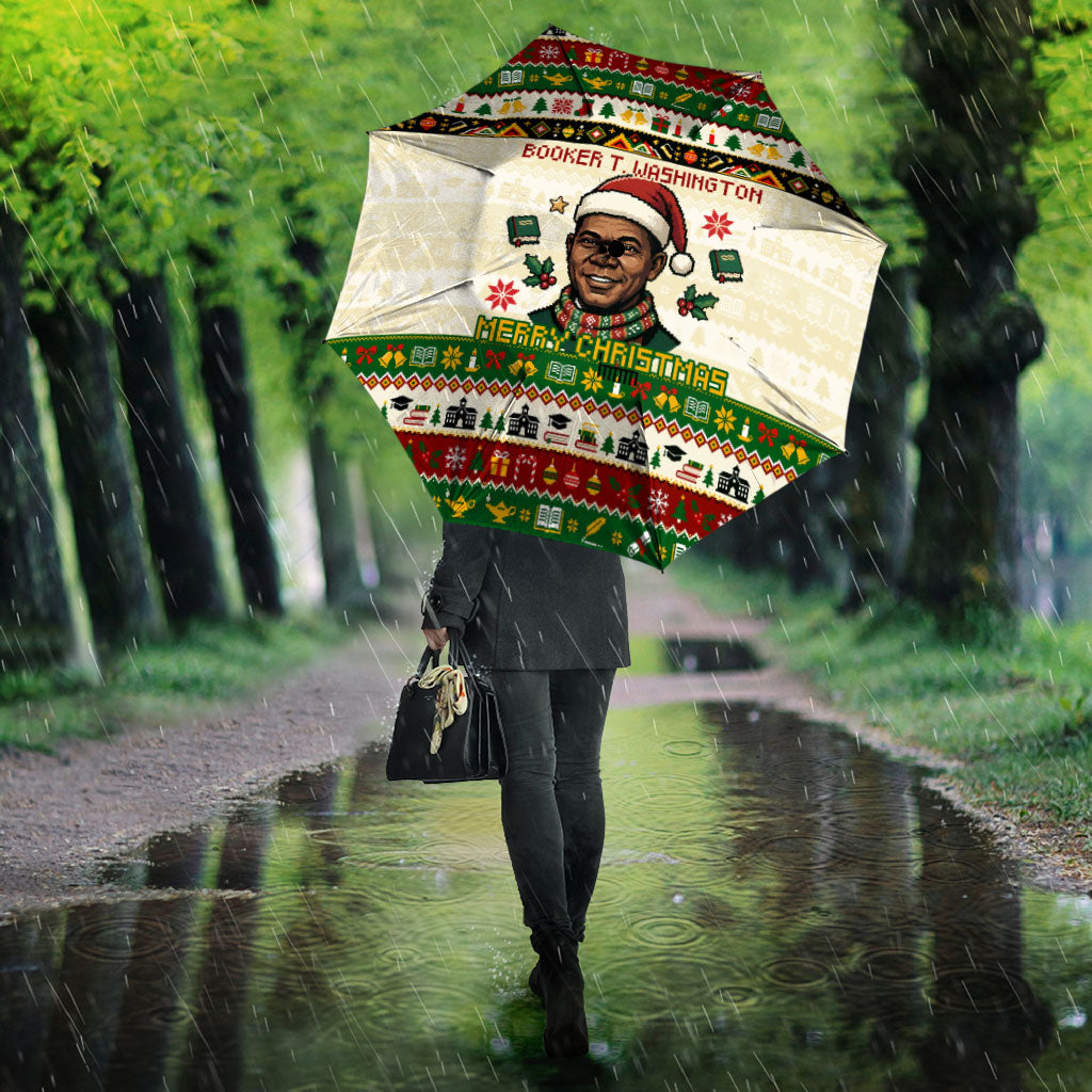 Booker T. Washington Christmas Santa Umbrella Black History Ugly Pixel Pattern