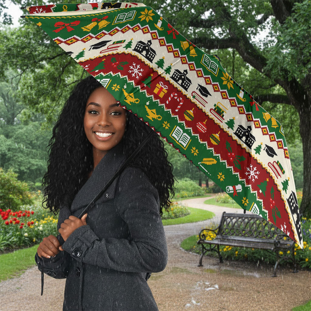 Booker T. Washington Christmas Santa Umbrella Black History Ugly Pixel Pattern