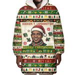 Booker T. Washington Christmas Santa Wearable Blanket Hoodie Black History Ugly Pixel Pattern