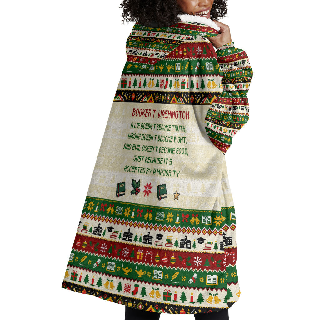 Booker T. Washington Christmas Santa Wearable Blanket Hoodie Black History Ugly Pixel Pattern