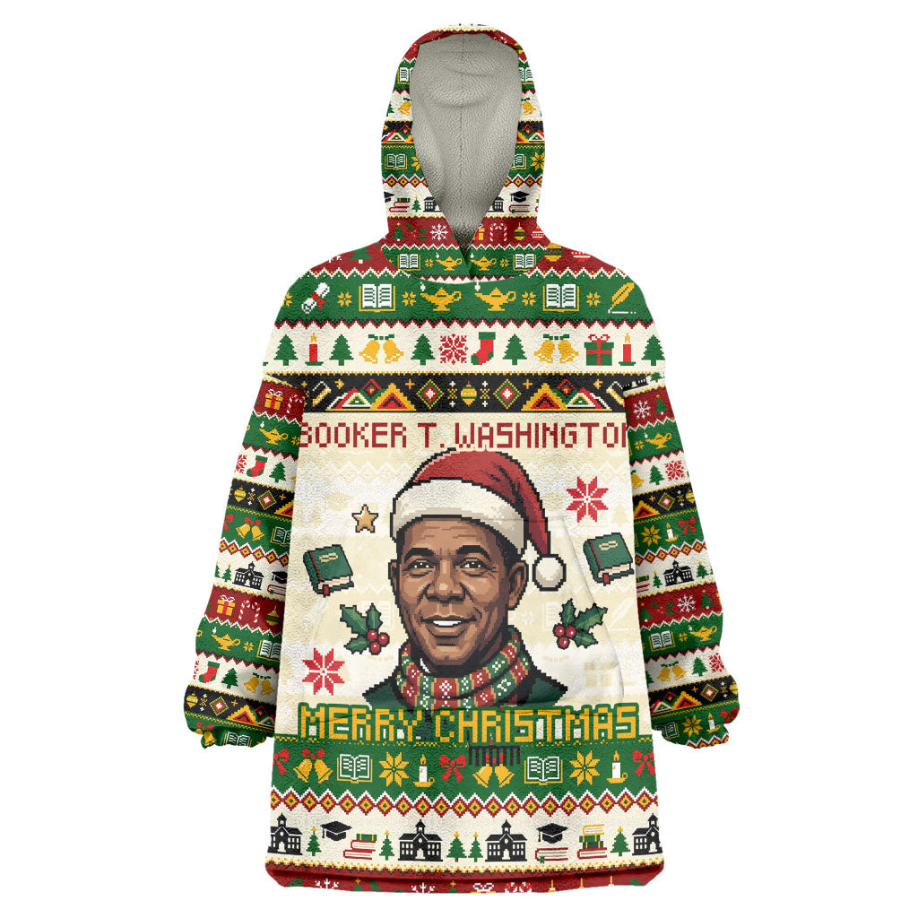Booker T. Washington Christmas Santa Wearable Blanket Hoodie Black History Ugly Pixel Pattern