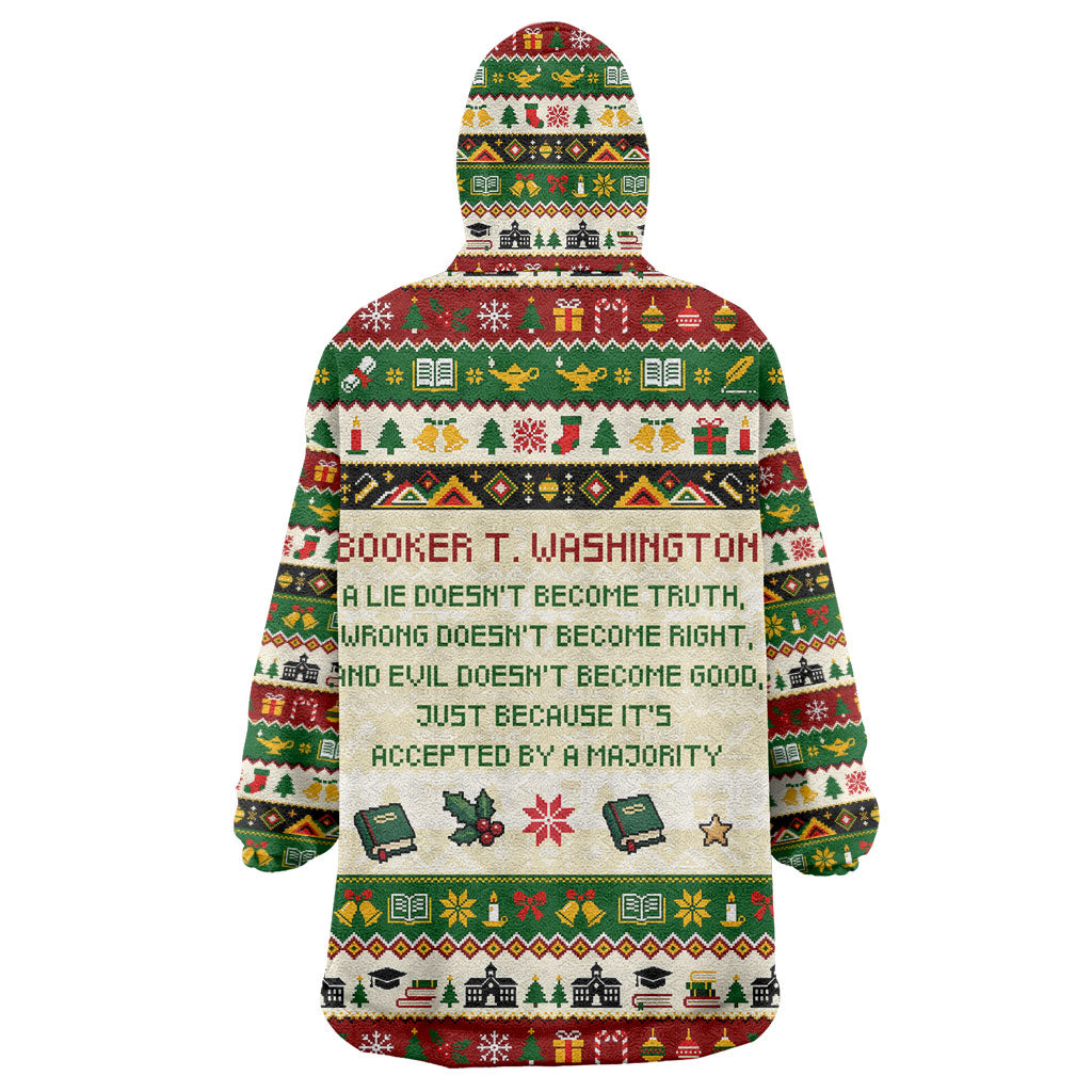Booker T. Washington Christmas Santa Wearable Blanket Hoodie Black History Ugly Pixel Pattern