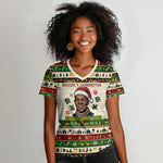 Booker T. Washington Christmas Santa Women V-Neck T-Shirt Black History Ugly Pixel Pattern