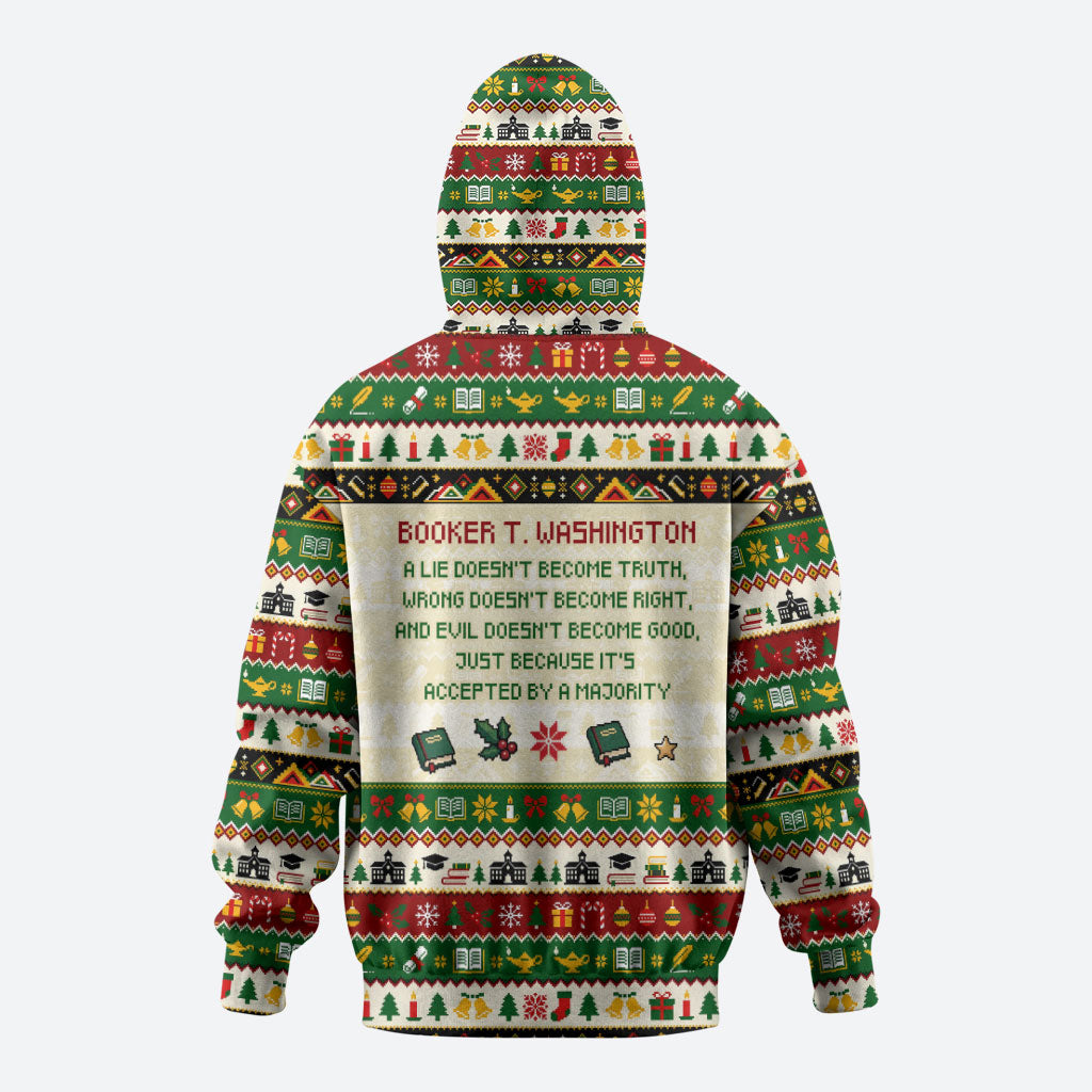 Booker T. Washington Christmas Santa Zip Hoodie Black History Ugly Pixel Pattern