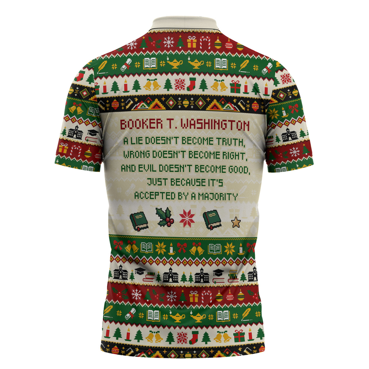 Booker T. Washington Christmas Santa Zipper Polo Shirt Black History Ugly Pixel Pattern