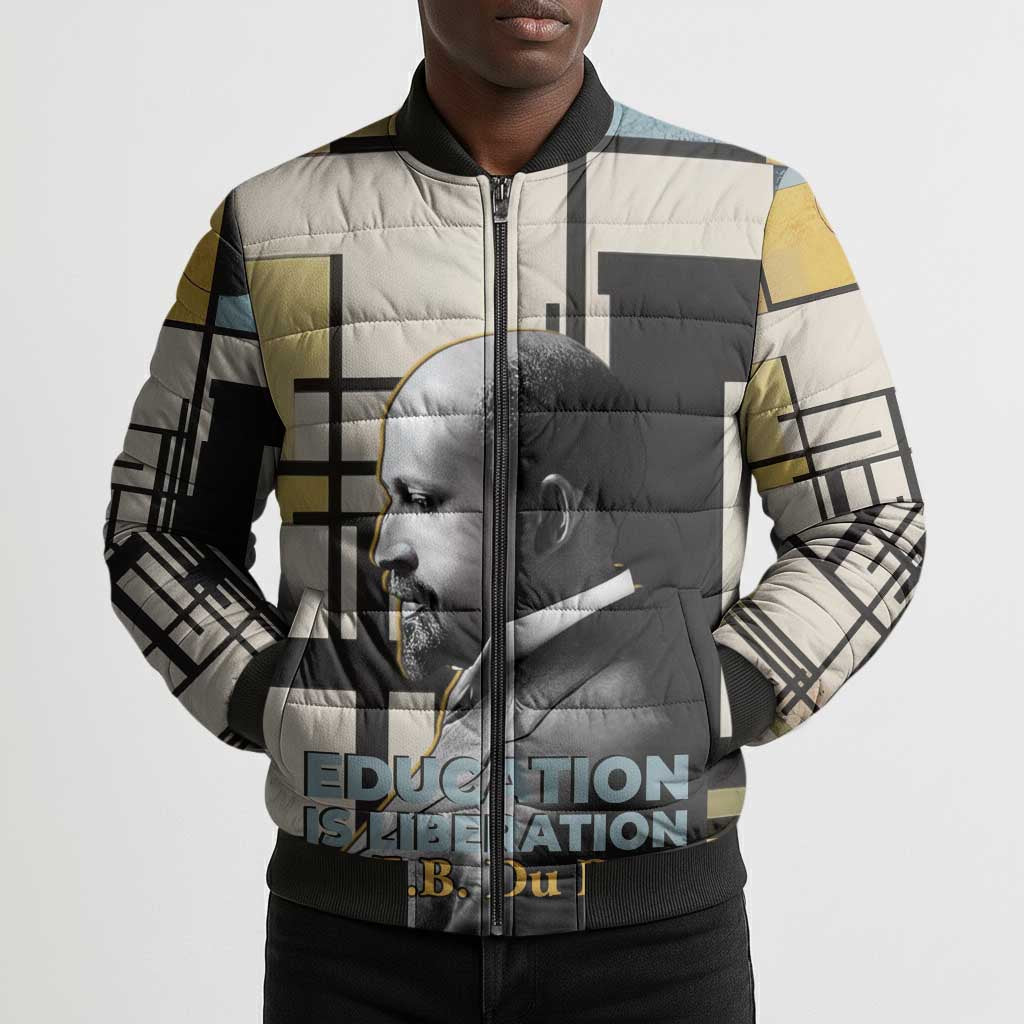 W.E.B. Du Bois Education is Liberation Bomber Puffer Jacket Scholar, Activist, Visionary Tribute Design - African Pride
