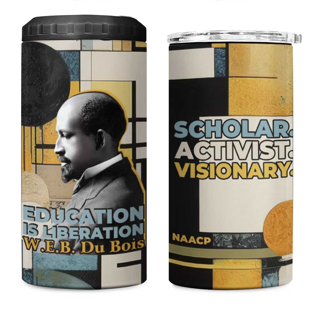 W.E.B. Du Bois Education is Liberation 4 in 1 Can Cooler Tumbler Scholar, Activist, Visionary Tribute Design - African Pride