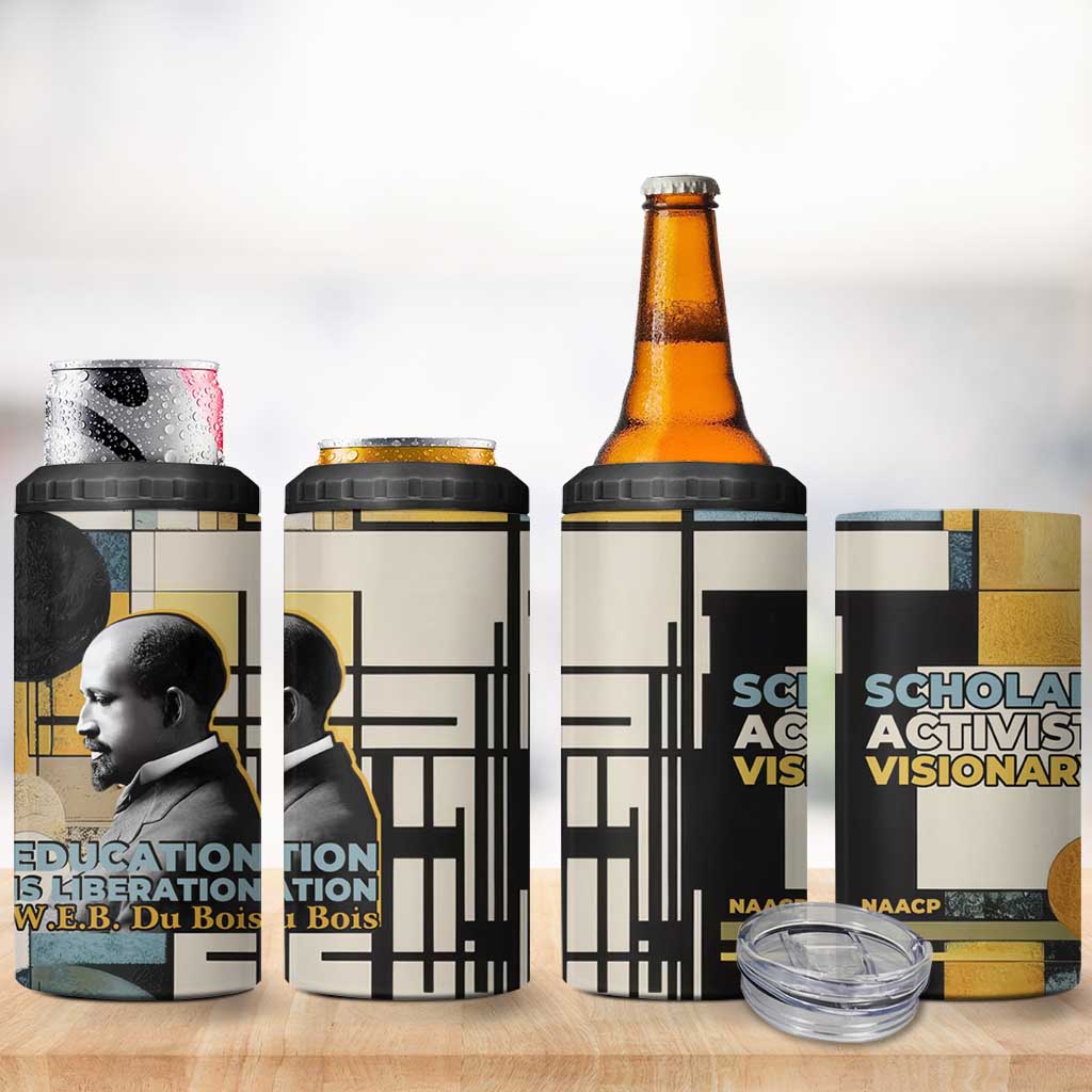 W.E.B. Du Bois Education is Liberation 4 in 1 Can Cooler Tumbler Scholar, Activist, Visionary Tribute Design - African Pride