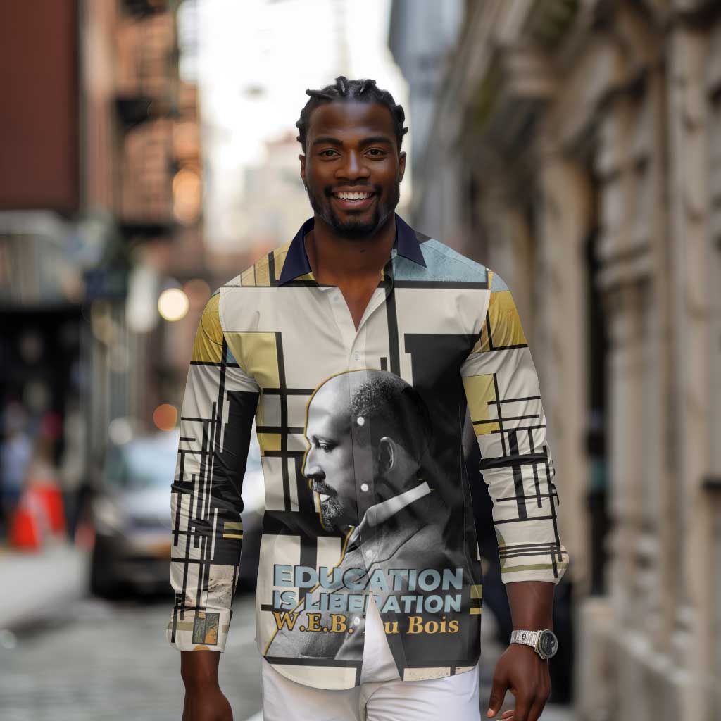 W.E.B. Du Bois Education is Liberation Long Sleeve Button Shirt Scholar, Activist, Visionary Tribute Design - African Pride