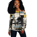 W.E.B. Du Bois Education is Liberation Off Shoulder Sweater Scholar, Activist, Visionary Tribute Design - African Pride