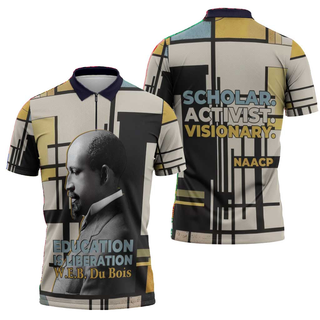 W.E.B. Du Bois Education is Liberation Zipper Polo Shirt Scholar, Activist, Visionary Tribute Design - African Pride