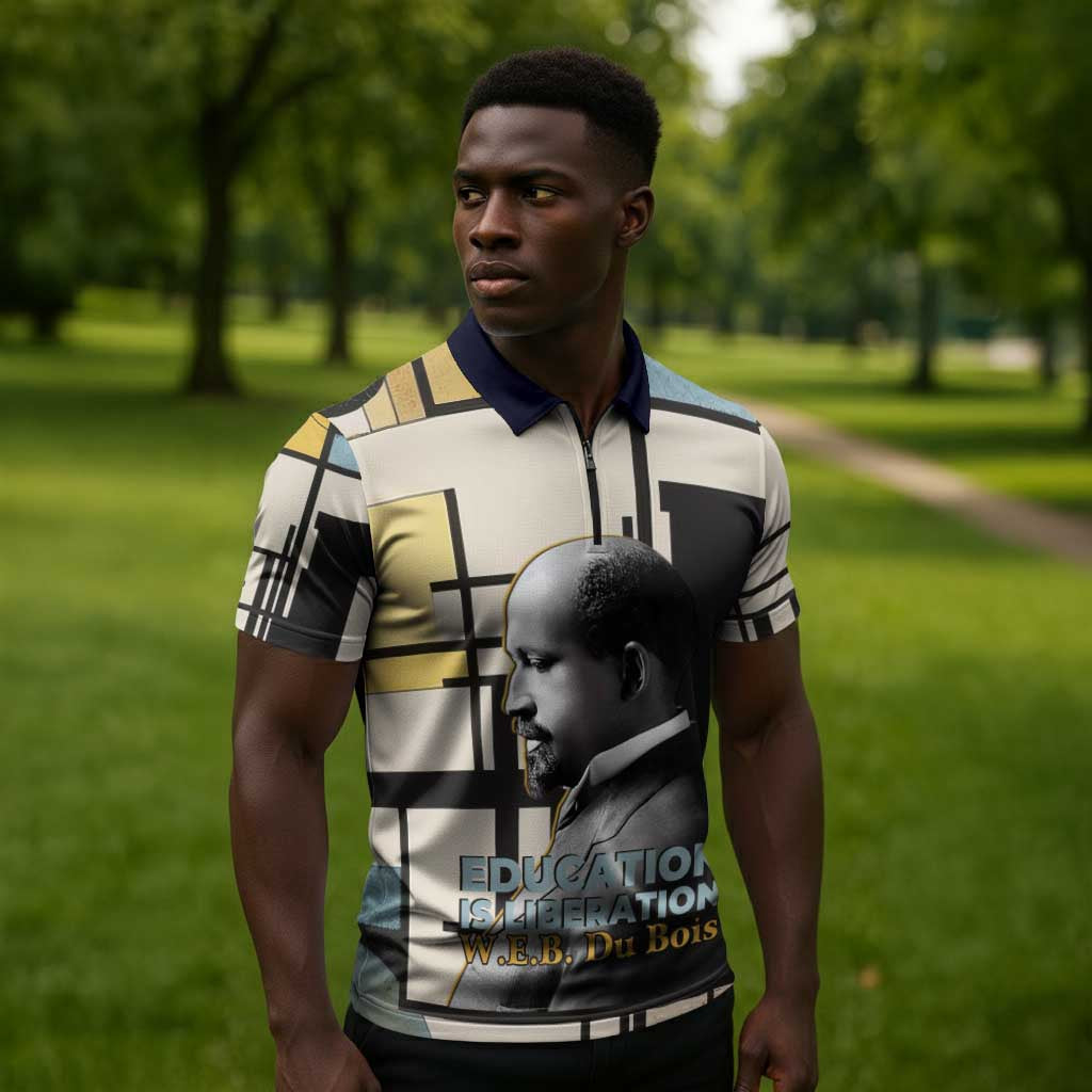 W.E.B. Du Bois Education is Liberation Zipper Polo Shirt Scholar, Activist, Visionary Tribute Design - African Pride