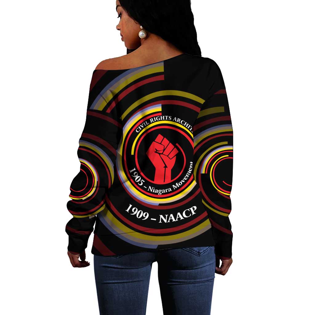 W.E.B. Du Bois Civil Rights Architect Off Shoulder Sweater Niagara Movement - NAACP Tribute Design - African Pride