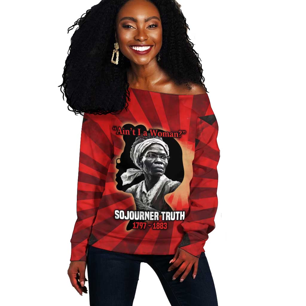 Sojourner Truth Off Shoulder Sweater Ain’t I a Woman - Akron 1851 Speech Tribute Design - African Pride