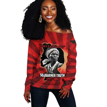 Sojourner Truth Off Shoulder Sweater Ain’t I a Woman - Akron 1851 Speech Tribute Design - African Pride