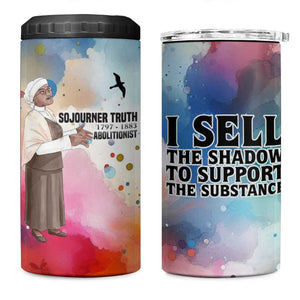 Sojourner Truth 4 in 1 Can Cooler Tumbler I Sell the Shadow - Abolitionist Legacy Watercolor Design - African Pride