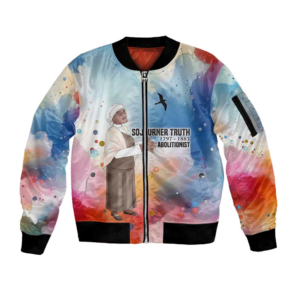 Sojourner Truth Sleeve Zip Bomber Jacket I Sell the Shadow - Abolitionist Legacy Watercolor Design - African Pride