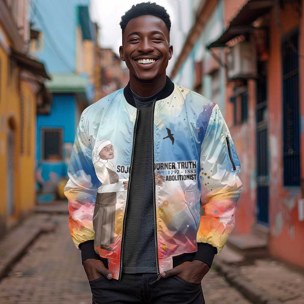 Sojourner Truth Sleeve Zip Bomber Jacket I Sell the Shadow - Abolitionist Legacy Watercolor Design - African Pride