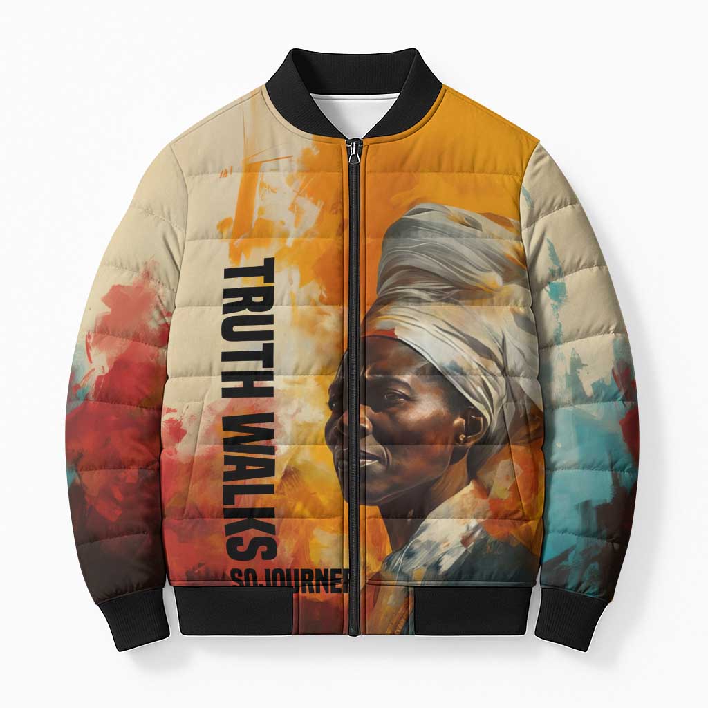 Sojourner Truth Bomber Puffer Jacket Truth Walks - Bold Portrait and Empowerment Design - African Pride