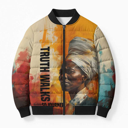 Sojourner Truth Bomber Puffer Jacket Truth Walks - Bold Portrait and Empowerment Design - African Pride