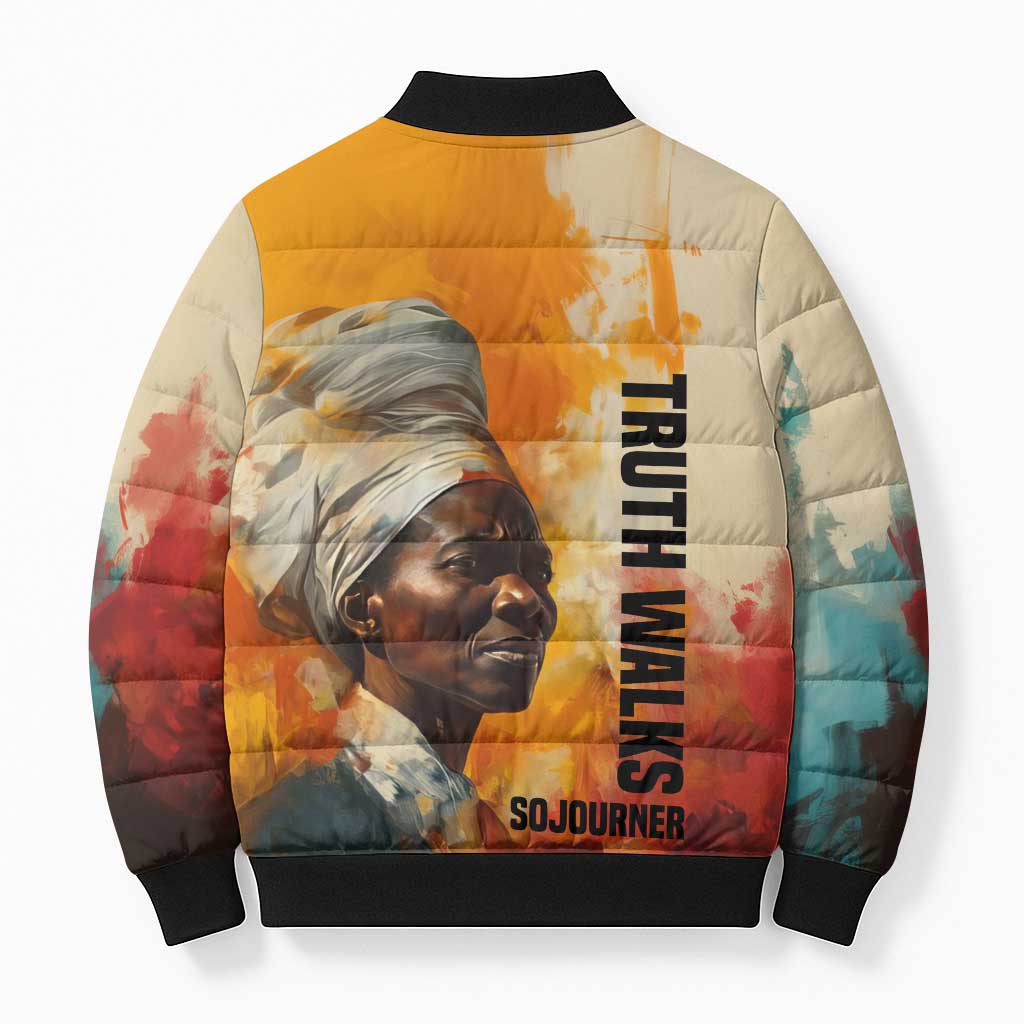 Sojourner Truth Bomber Puffer Jacket Truth Walks - Bold Portrait and Empowerment Design - African Pride